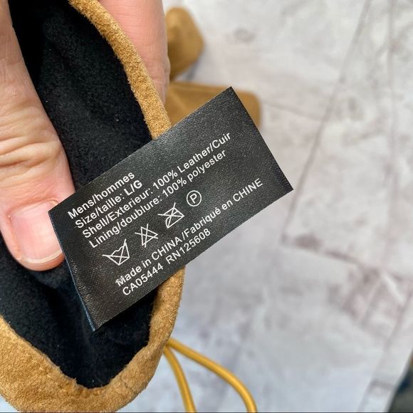 HUDSON’S BAY 100% Brown/Tan Leather Winter Gloves with Fleece Lining - Size M/L - Picture 2 of 4